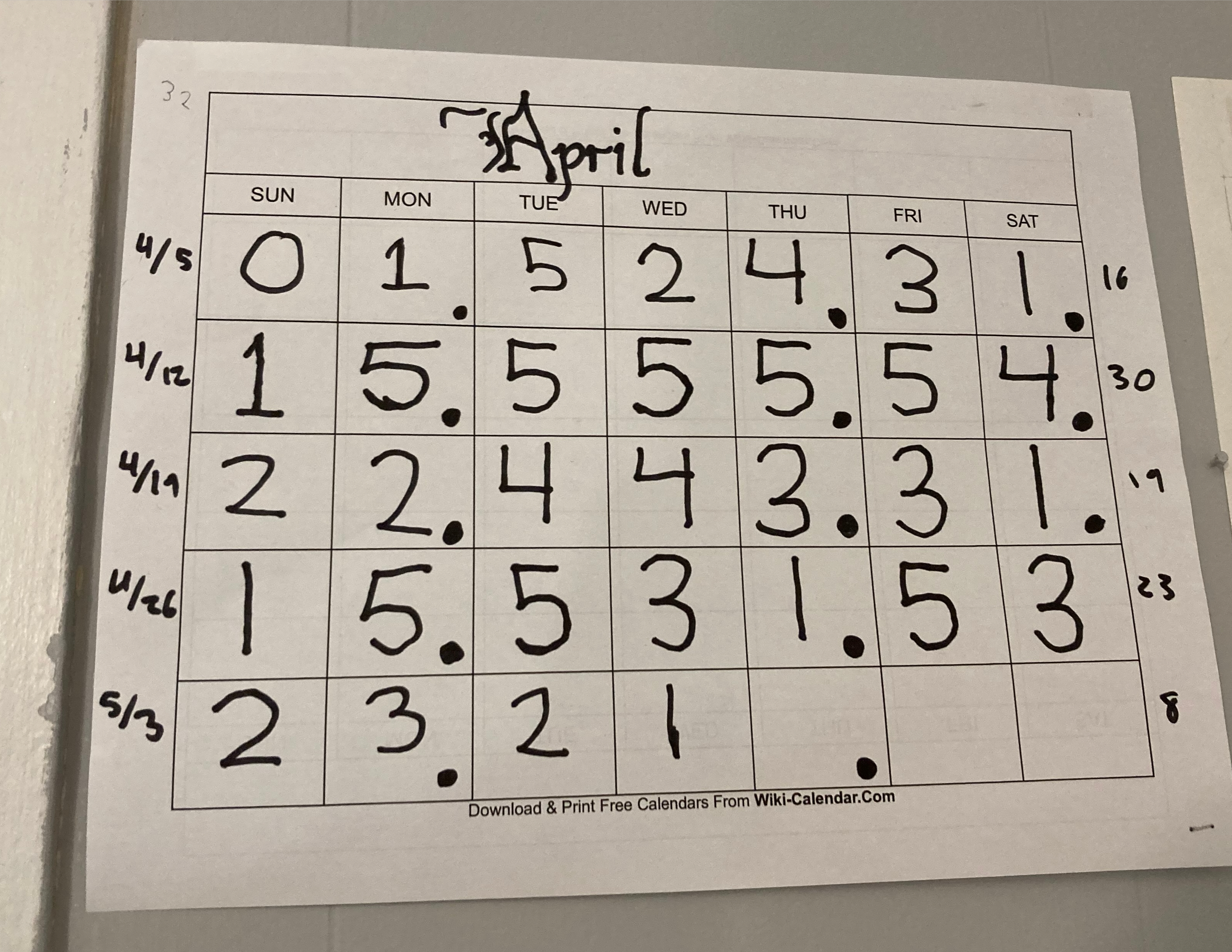 Old habit calendar setup